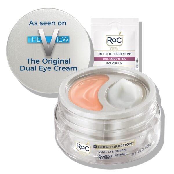 RoC Derm Correxion Dual Eye Cream with Advanced Retinol + Peptides for Puffy Eyes and Dark Circles, (.68 oz) with Retinol Eye Cream Packette - Image 2