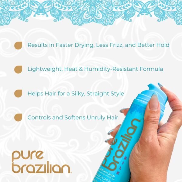 Pure Brazilian Silk Smoothing Balm with Keratin, Hydrolyzed Silk & Coconut Oil, Anti-Frizz, Nourishing & Strengthening Formula, Salon-Quality Treatment, 6.78 Oz - Image 3