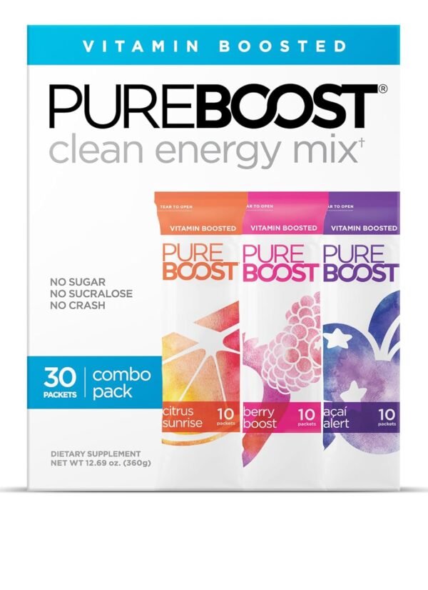 Pureboost Clean Energy Booster, Refreshing Energy Drink Mix with B12 Vitamins, Electrolytes, Antioxidants, Sugar-Free with No Sucralose (Combo Pack, 30 Count) - Image 2