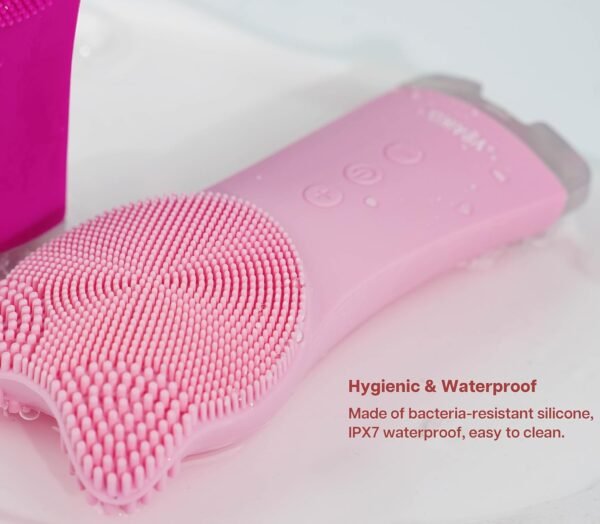 MIA Facial Cleansing Brush, Waterproof Rechargeable Face Cleansing Brush, with Soft Silicone and Adjustable Sonic Vibration, for Deep Cleansing Gentle Exfoliating and Massaging (Pink) - Image 6