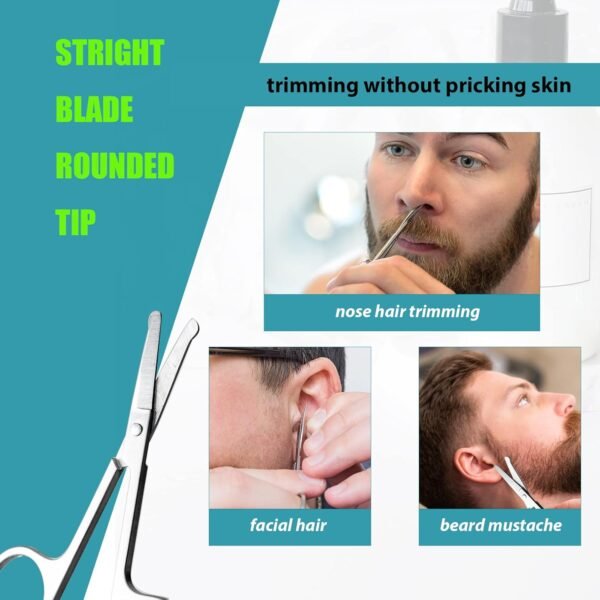 Facial Hair Small Grooming Scissors For Men Women - Eyebrow, Nose Hair, Mustache, Beard, Eyelashes, Ear Trimming Kit - Curved and Rounded Safety Tip Clippers For Hair Cutting - 2PCS Silver - Image 8