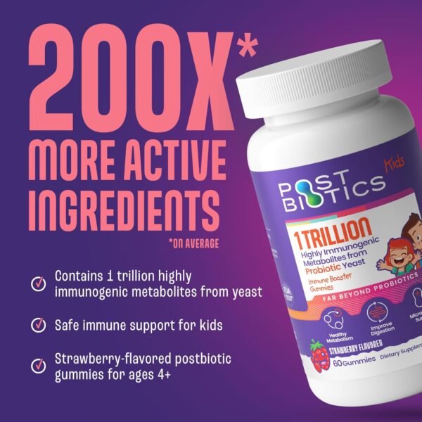 NAVEH PHARMA Postbiotics Kids Strawberry Gummies. Children’s Postbiotics, Ages 4+, 1 Trillion Good Bacteria 200X Ingredients Than Probiotic Or Prebiotic. Gut Health, Immunity, Digestion & Microbiome - Image 3