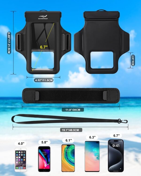 Floating Waterproof Phone Pouch Armband Case for iPhone 15 Pro Max 14 13 12 Plus X XS Samsung, Waterproof Phone Bag for Kayaking Snorkeling Beach Pool, Sports Water Proof Phone Holder with Arm Bands - Image 6