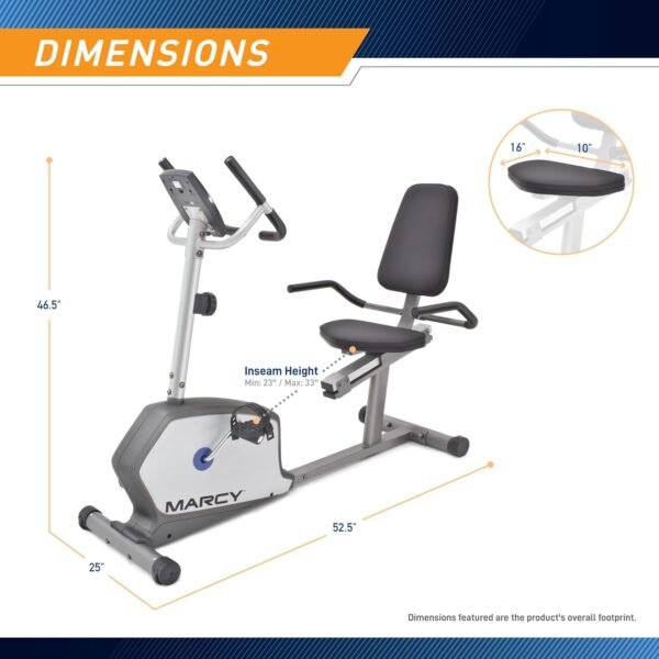 Marcy Recumbent Exercise Bike with Adjustable Seat and 8 Resistance Levels, 300 Pound Capacity NS-1201R - Image 3