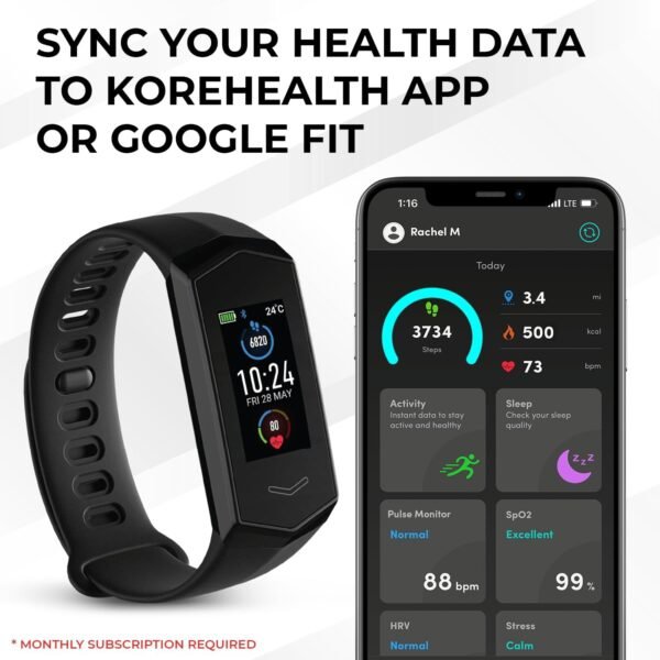 Kore 2.0 Elite Fitness Tracker - Calories Burned, Sleep Monitoring, Step Counter, Heart Rate Monitor Watch | 7 Days Battery, Slim, Water Resistant Activity Trackers and Smartwatches for iPhone Android - Image 9