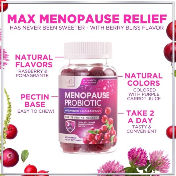 Menopause Supplements for Women Gummies with Black Cohosh, Cranberry & 3 Billion CFU Probiotics - Natural Menopause Balance Relief for Hot Flashes, Night Sweats, Gut & Immune Support - 60 Gummies - Image 9