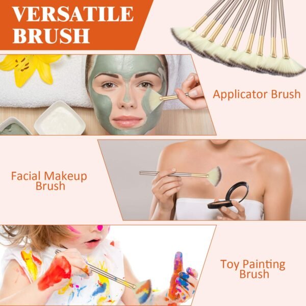 9 Pieces Facial Fan Mask Brushes, Soft Facial Applicator Brushes Tools for Peel Glycolic Makeup for Mud Cream (Champagne) - Image 7