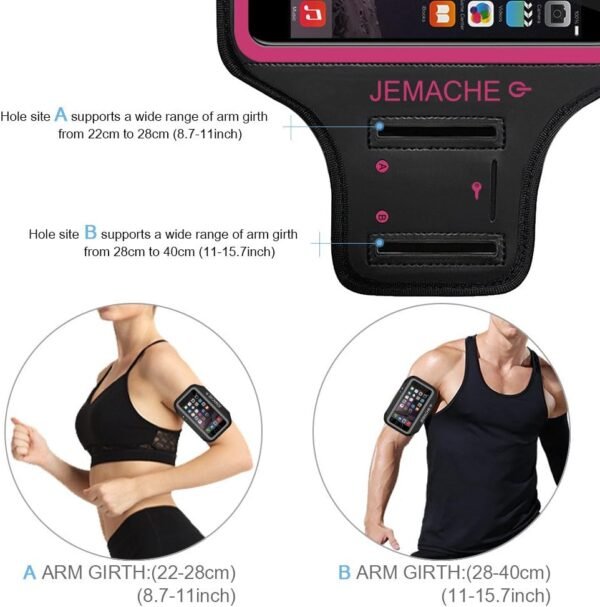 iPhone 6 7 8 SE 2020/2022 Armband, JEMACHE Fingerprint Touch Supported Gym Running Workout Arm Band for iPhone 6/6S/7/8/SE 2nd & 3rd gen with Key Holder (Rosy) - Image 6