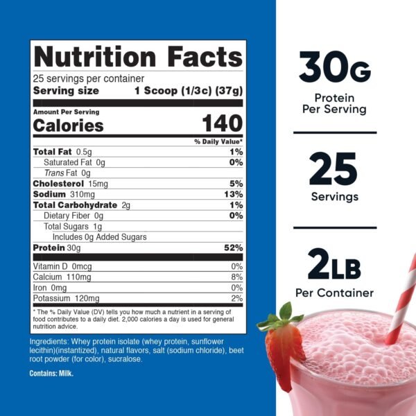 Nutricost Whey Protein Isolate (Strawberry Milkshake) 2LBS - Image 3
