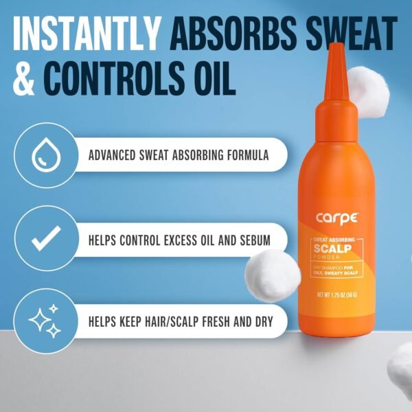 Carpe NEW, LARGER Sweat Absorbing Scalp Powder - Non Aerosol Dry Shampoo for Women & Men - Residue Free Oily Hair Treatment - Use Between Washes - Image 3