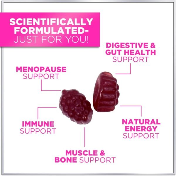 Menopause Supplements for Women Gummies with Black Cohosh, Cranberry & 3 Billion CFU Probiotics - Natural Menopause Balance Relief for Hot Flashes, Night Sweats, Gut & Immune Support - 60 Gummies - Image 7