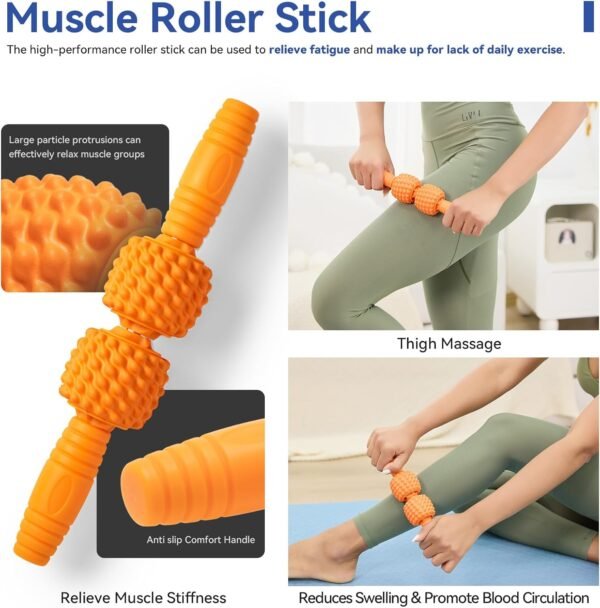 5 in 1 Foam Roller Set - Massage Roller Back Roller Foam, Muscle Roller Stick, Massage Ball, Resistance Band for Physical Therapy & Deep Tissue Muscle Massage (Orange) - Image 4