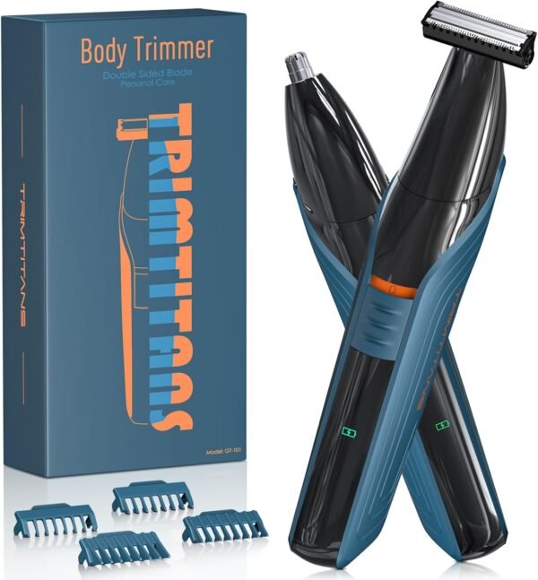 Body Hair Trimmer for Men, Mens Body Groomer with Beard Trimmer & Nose Hair Trimmer Dual-Head Trimmer, No Nick Shaver Electric Razor for Men Face Pubic Hair, All-in-One Ultra-Sharp Blade - Image 2
