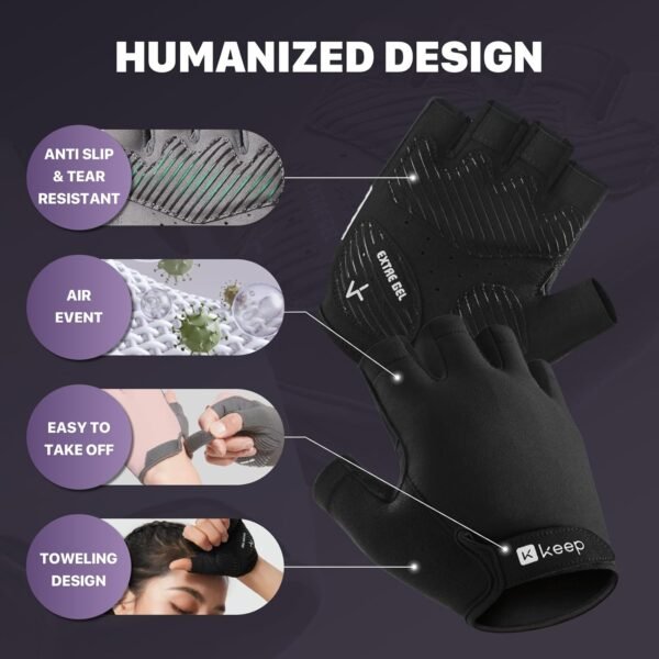 KEEP Workout Gloves for Women and Men - Weight Lifting Gloves with Silicone Grip, Exercise Gloves for Cycling, Gym Training, Fitness, Pull-up, Full Palm Protection & Breathable - Image 3