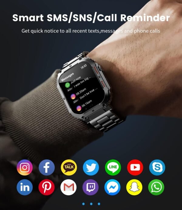 LIGE Military Smart Watches for Men with (Answer/Make Calls),400mAh Large Battery,1.96’’ DH,5ATM Waterproof Smartwatch,120+Sport Modes Heart Rate/Sleep Monitor for Android iOS Black - Image 6