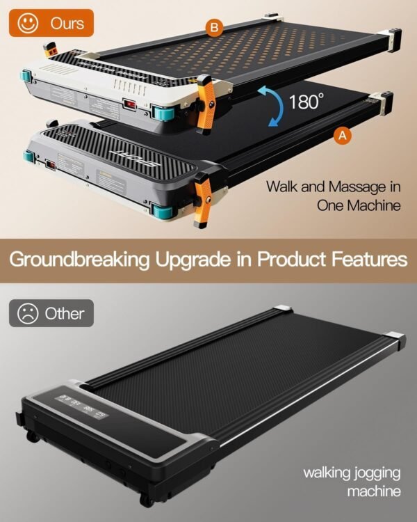 Versatile Walking Pad Treadmill with Incline - Dual-Sided Under Desk Treadmill with Foot Massage,2 in 1 Walking Treadmill for Home/Office, Portable Compact Treadmill with 330LBS Weight Capacity - Image 9