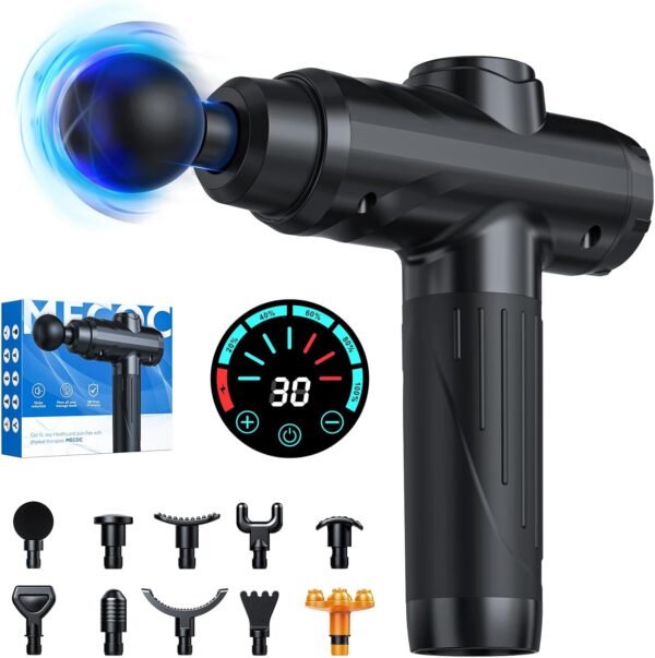 Massage Gun, Deep Tissue Percussion Massager for Pain Relief, Super Quiet Portable Body Relaxation Electric Muscle Massage Gun with 10 Attachment 30 Speed - Image 8