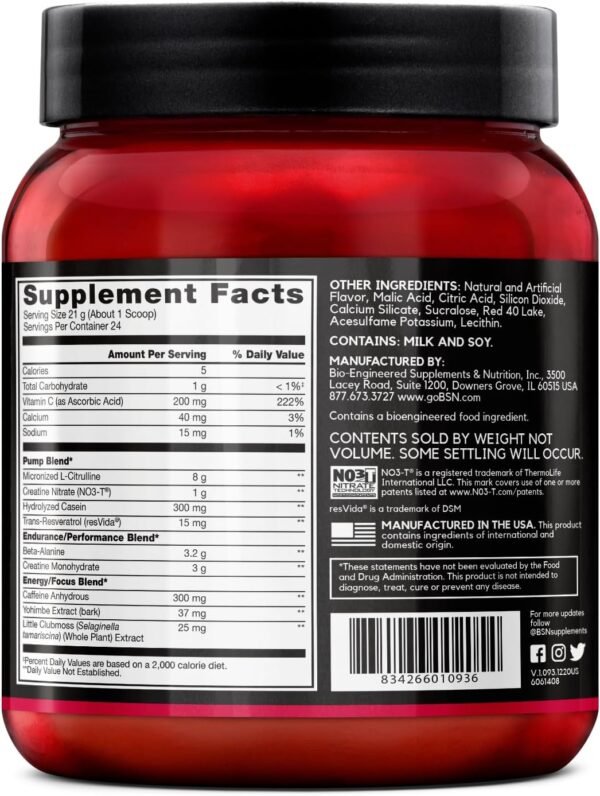 BSN N.O.-XPLODE Vaso Pre Workout Powder with 8g of L-Citrulline and 3.2g Beta-Alanine and Energy, Flavor: Cherry Bomb, 24 Servings - Image 9
