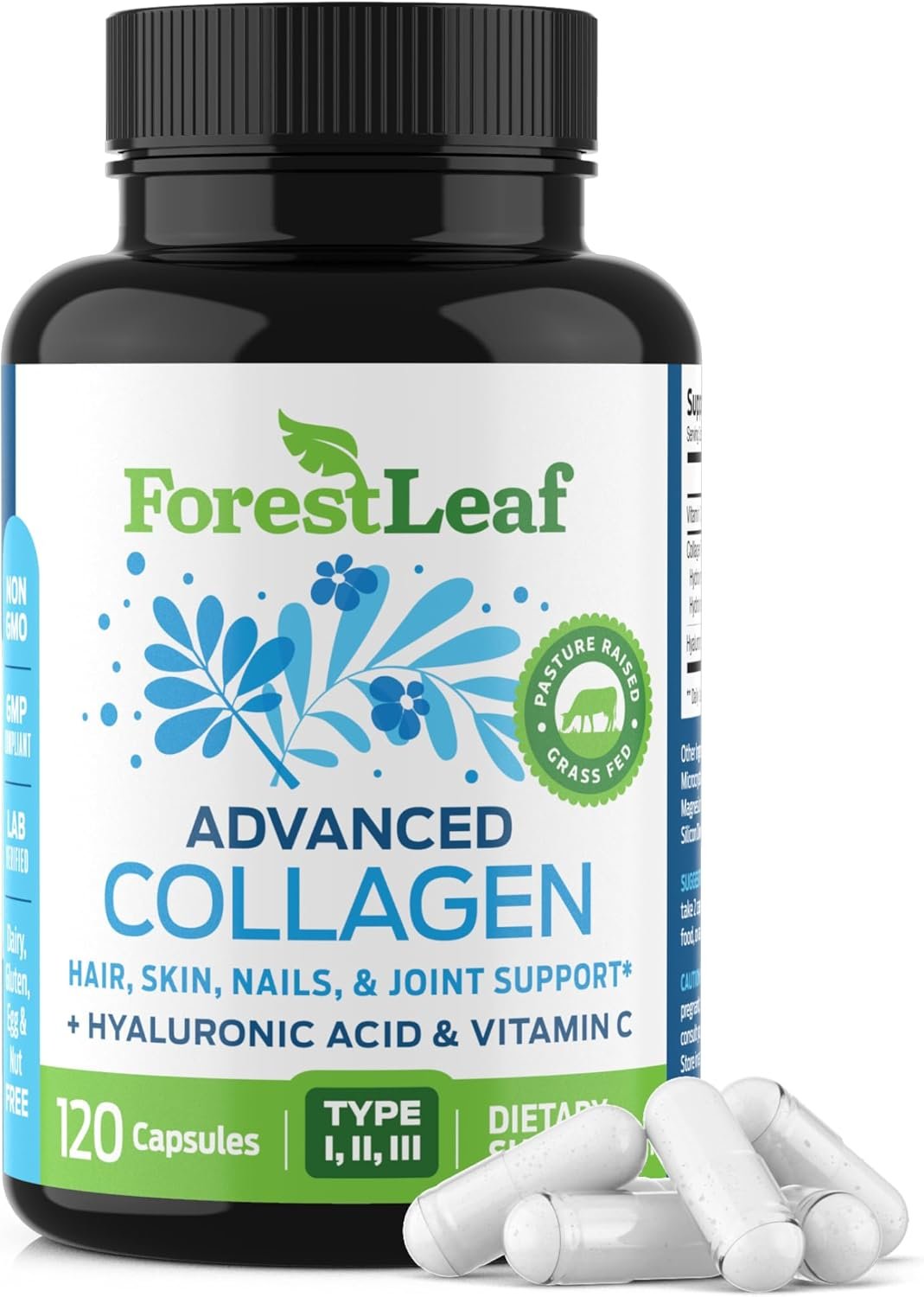 ForestLeaf Multi Collagen Pills with Hyaluronic Acid + Vitamin C | Hydrolyzed Collagen Supplements for Women or Men | Multi Collagen Capsules Peptides for Skin, Wrinkles, 120 Caps - Image 2