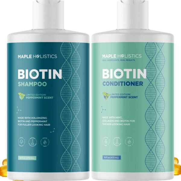 Volumizing Biotin Shampoo and Conditioner Set - Sulfate Free Shampoo and Conditioner for Dry Damaged Hair Care - Thinning Hair Shampoo and Conditioner with Nourishing Biotin and Argan Oil (Mint) - Image 2