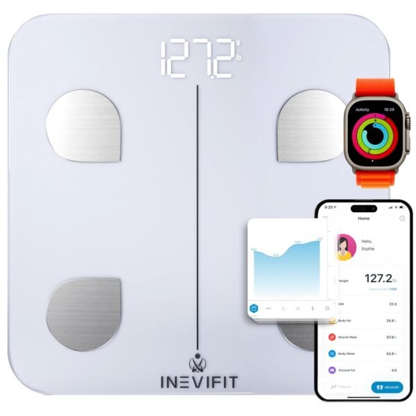 INEVIFIT Smart Body Fat Scale, Highly Accurate Bluetooth Digital Bathroom Body Composition Analyzer, Measures Weight, Body Fat, Water, Muscle, Visceral Fat & Bone Mass for Unlimited Users (White) - Image 2