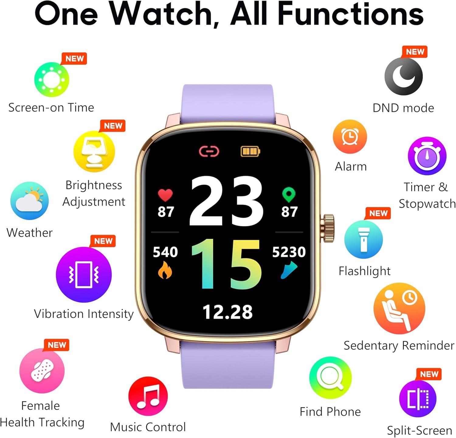 Popglory Smart Watch, 1.69'' Fitness Watch Women Men with Heart Rate, Blood Pressure, Blood Oxygen & Sleep Monitor, 110 Sports Modes Fitness Tracker, Waterproof Pedometer Compatible Android iPhone - Image 7