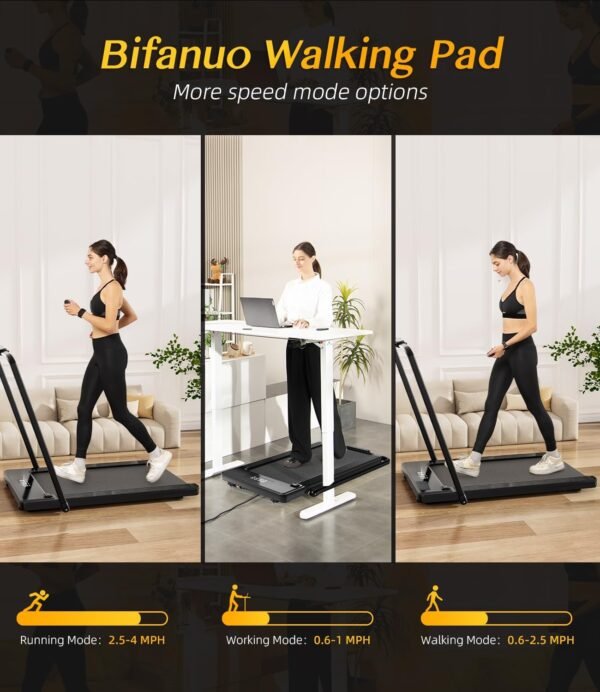 2 in 1 Folding Treadmill, Smart Walking Running Machine with Bluetooth Audio Speakers, Installation-Free，Under Desk Treadmill for Home/Office Gym Cardio Fitness - Image 7