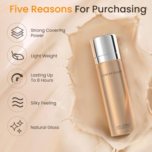 Warm Peach Airbrush Foundation Set with Soft Makeup Brush, Lightweight, Long Lasting, Oil Control, Full Coverage for All Skin Types, 03# - Image 4