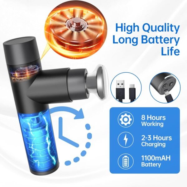 Mini Massage Gun, Percussion Deep Tissues Muscle with Heat, Portable Full-Metal Massage Gun with 3 Interchangeable Heads | 4 Speeds | Compact Sports Massager Helps Relieve Sore Muscles and Stiffness - Image 5