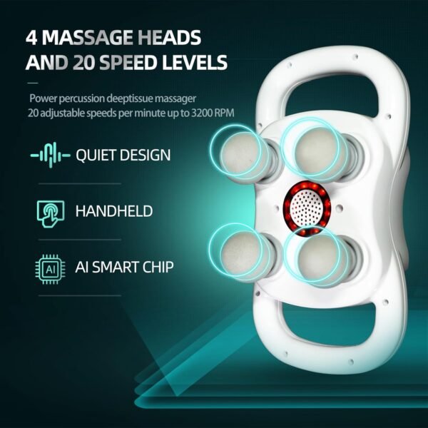 DEITY Massage Gun Deep Tissue, 4-Heads Handheld Electric Body Massager, Percussion Massager for Pain Relief in Back, Leg, Neck, Shoulder and Body, Relax Perfect Gifts for Man Women, White - Image 3
