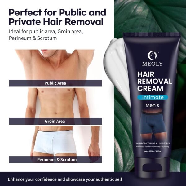 Intimate Hair Removal Cream for Men: Effective Painless Flawless Depilatory Cream for arms legs chest and Bikini Area Suitable for All Skin Types 4.2 fl.oz - Image 3