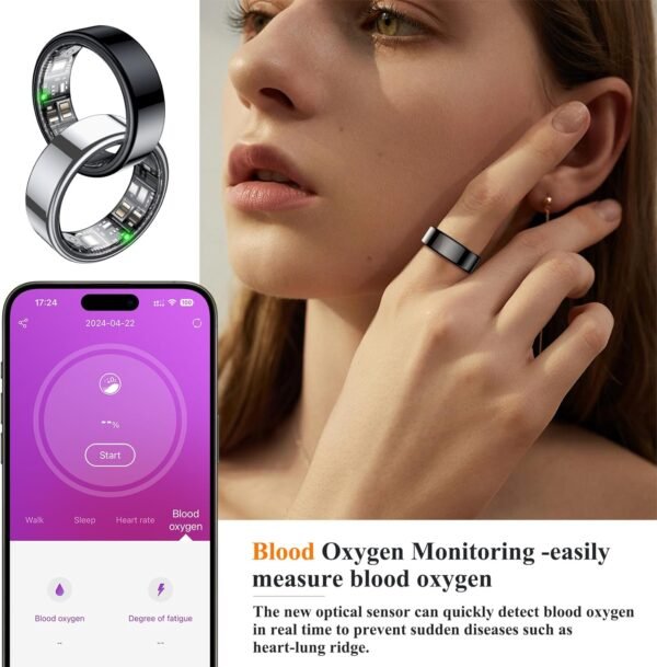 Smart Ring, Heart Rate/Sleep/Blood Oxygen Monitoring, Step Count, Wearable Fitness Tracker, APP Bluetooth Connected, IP68 Waterproof, 7 Days Battery Life, Black (Size 8) - Image 4