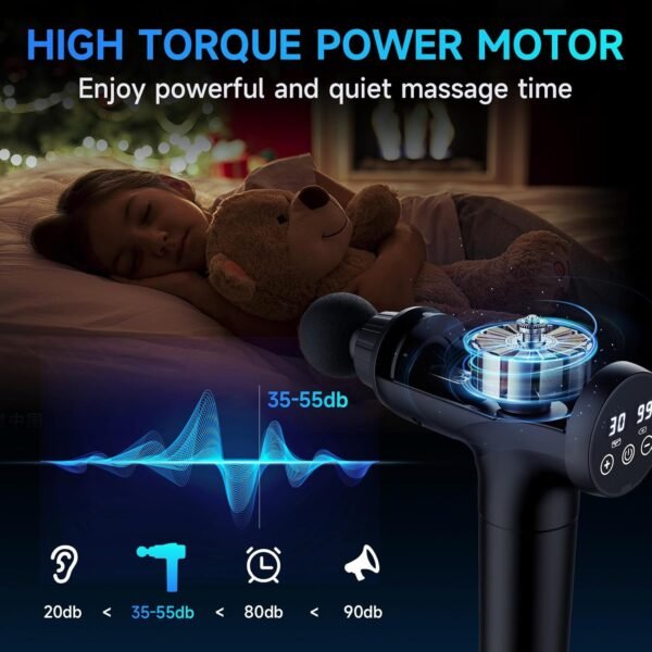 JQX Massage Gun Deep Tissue, Handheld Electric Body Muscle Massage Gun, High Percussion Vibration Back Neck Massager for Athletes with 30 Speed Levels & 9 Heads, Gifts for Men and Women (Black) - Image 3