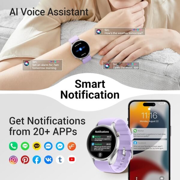 Fitpolo Smart Watch for Women,1.3" AMOLED Touchscreen Fitness Tracker, Make/Answer Calls, Heart Rate SpO2 Monitor, IP68 Waterproof, Sleep & Activity Tracking Smartwatch for Android Phones iPhone - Image 6