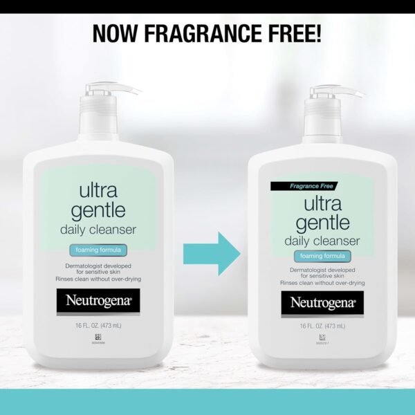 Neutrogena Fragrance Free Ultra Gentle Foaming Daily Cleanser, Hydrating Face Wash for Sensitive Skin, Removes Makeup & Gently Cleanses Without Over Drying, Hypoallergenic, 16 fl. oz - Image 4