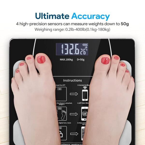 Smart Body Fat Scale with Led Display - Digital Bathroom Scale with Bluetooth, Accurate Body Composition Measurement, Muscle Mass, BMI, and Body Water Analysis - Image 5