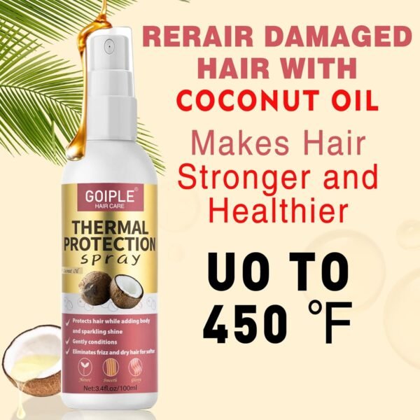 Coconut Heat Protectant Spray - Keratin Protein Hair Serum Anti Frizz Control Repair - Rose Water Moisturize Anti-Frizz Smooth Products (3PCS) - Image 3