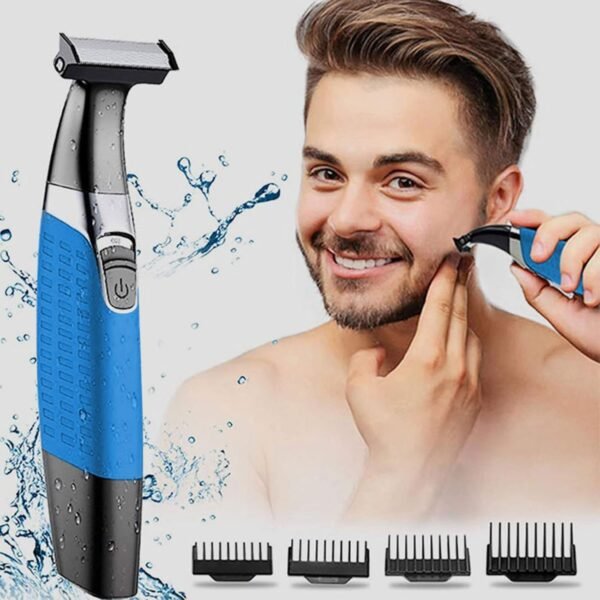 KEMEI Electric Razor, Beard Trimmer Men, Waterproof Beard Grooming,Cordless USB Rechargeable Body Groomer and Hair Remover for Eyebrow, Beard Facial& Body Hair for Men and Women,Blue - Image 3