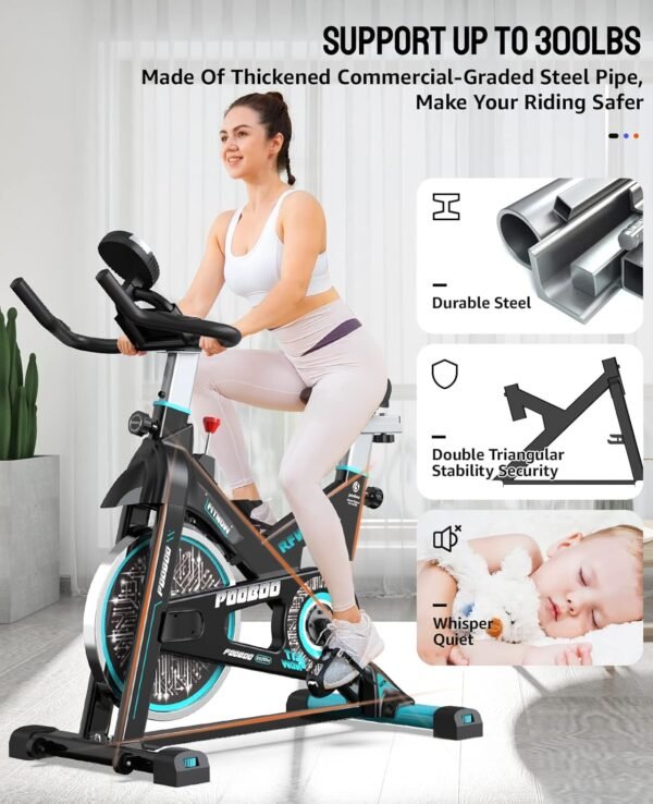 pooboo Exercise Bike, Adjustable Magnetic/Brake Pad Resistance Silent Belt Drive, Indoor Cycling Bike for Home Cardio, Fitness Stationary Bike with 350lbs/300lbs Weight Capacity &Upgraded Version Seat - Image 4