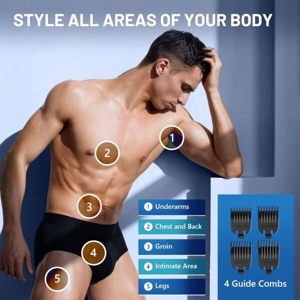 VINATO Electric Body Hair Trimmer - Manscape Ball Trimmer, Groin Hair Trimmer for Men, Waterproof Ball Shaver, USB Recharge Dock Replaceable Ceramic Blade, Male Hygiene Razor, 90 Mins Battery Life - Image 7