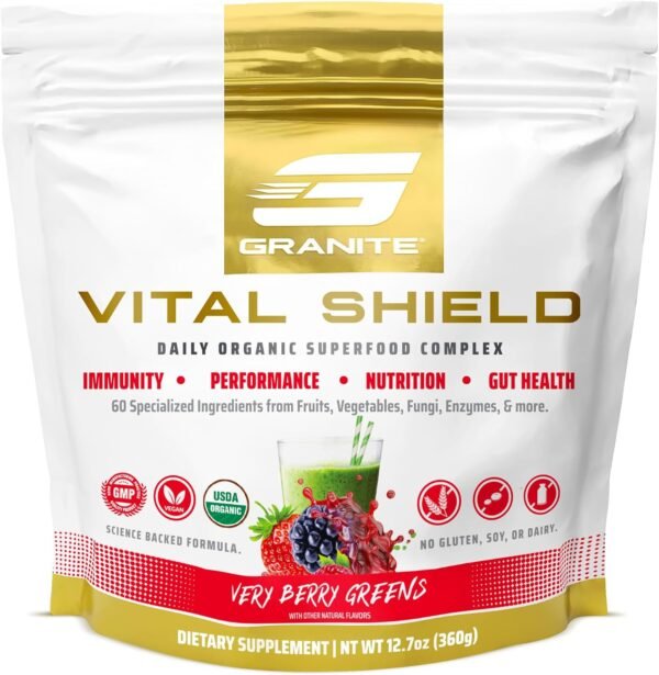 Granite Supplements Vital Shield, Greens Superfood Powder, Very Berry Flavor, Supports Performance, Gut Health, Immunity, & Nutrition (30 Servings) - Image 2