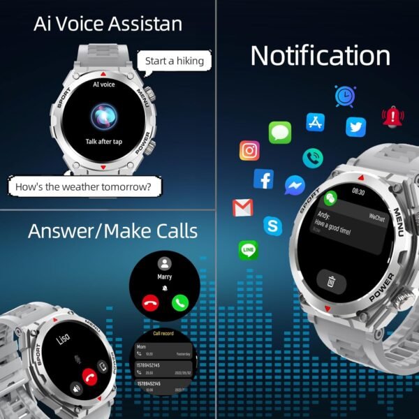 Military Smart Watch for Men (Answer/Make Call), 1.52" HD Smartwatch for Android Phones/iPhone, 100+ Sport Mode Fitness Tracker with Heart Rate, SpO2, Stress and Sleep Monitor, IP68 Waterproof - Image 3