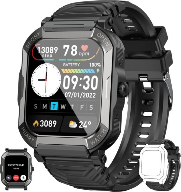 Smart Watch for Men Fitness Tracker: (Make/Answer Call) Bluetooth Military Smartwatch for Android Phones iPhone Waterproof Outdoor Tactical Digital Sport Run Watches Blood Heart Rate Monitor - Image 2