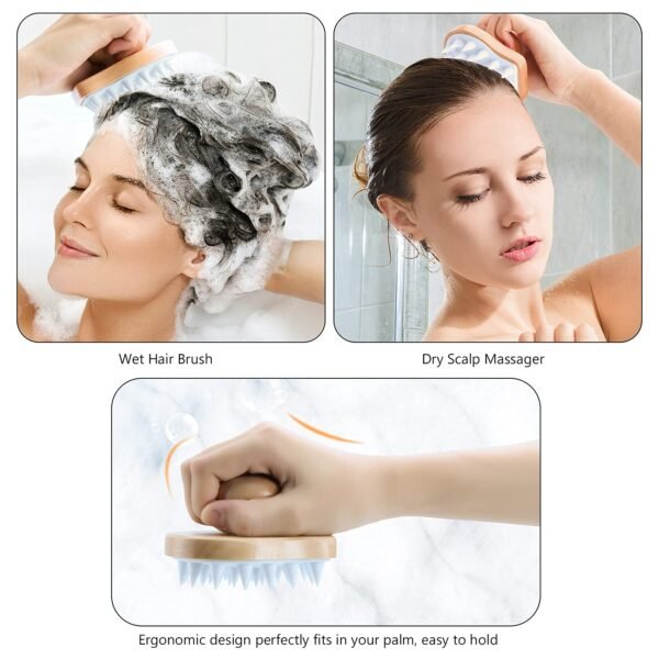 Scalp Massager Shampoo Brush, Wooden Wet and Dry Hair Scalp Care Brush, Shower Brush Scalp Scrubber Exfoliator with Soft Silicone Bristles for Dandruff Removal, Hair Growth (White) - Image 7