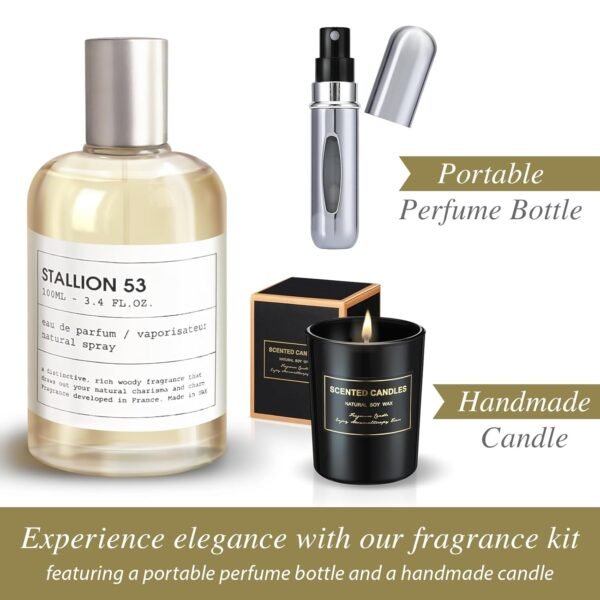 Stallion 53 For Unisex 3.4 oz EDP Spray Eau de Parfum - Gift Set Pack with Scented Soy Candle and Empty Travel Perfume Atomizer - Image 4