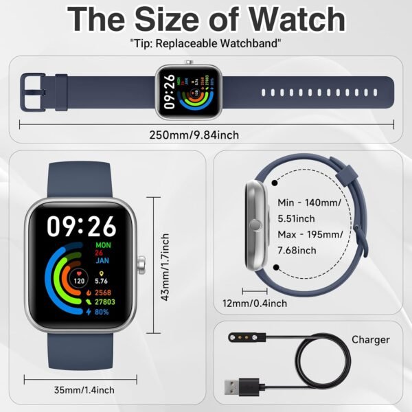 Smart Watch for Men Women with Bluetooth Call,Alexa Built-in Smartwatch,1.83"DIY Dial Fitness Watch with Sleep Heart Rate SpO2 Monitor,100+ Sport Mode,IP68 Waterproof Watch Compatible with Android iOS - Image 10