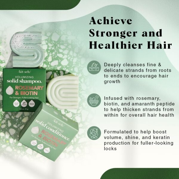 Kitsch Rosemary & Biotin Shampoo and Conditioner Bar Set for Thinning Hair - Volume Shampoo & Conditioner Bar for Men and Women, Hair Thickening & Regrowth Combo, Paraben Free, Made in USA - 2pcs - Image 4