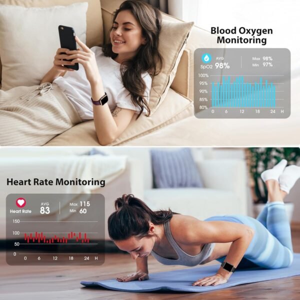 Fitness Tracker, Fitness Watch with Blood Oxygen, Blood Pressure & Heart Rate Monitor, Steps Calories Counter, Sleep Monitor, Pedometer 50 Meters Waterproof, Smart Watch for Android iPhones - Image 3