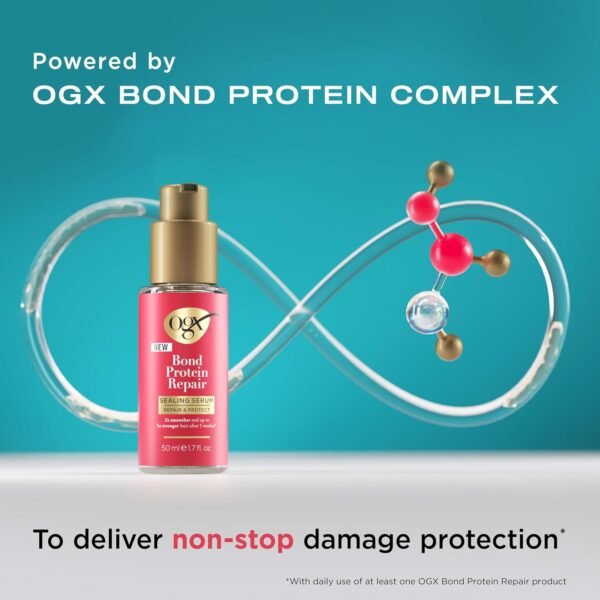 OGX Repair & Protect Bond Protein Repair Sealing Hair Serum, Sealing Hair Serum Helps Revitalize Damaged Hair for Softer, Smoother, & Stronger Hair, 1.7 fl. oz - Image 4