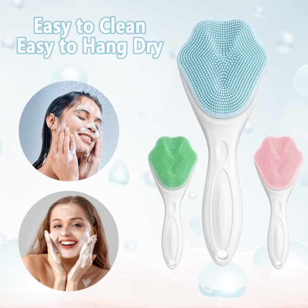 3Pack Face Scrub Brush Soft Bristles Silicone Facial Cleansing Brush Manual Handheld Exfoliating Face Brush Waterproof Face Scrubbers for Women and Men Deep Cleaning Skin Care - Image 6